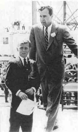 George HW Bush and son George W. at ceremony opening Zapata oil rig in 1957